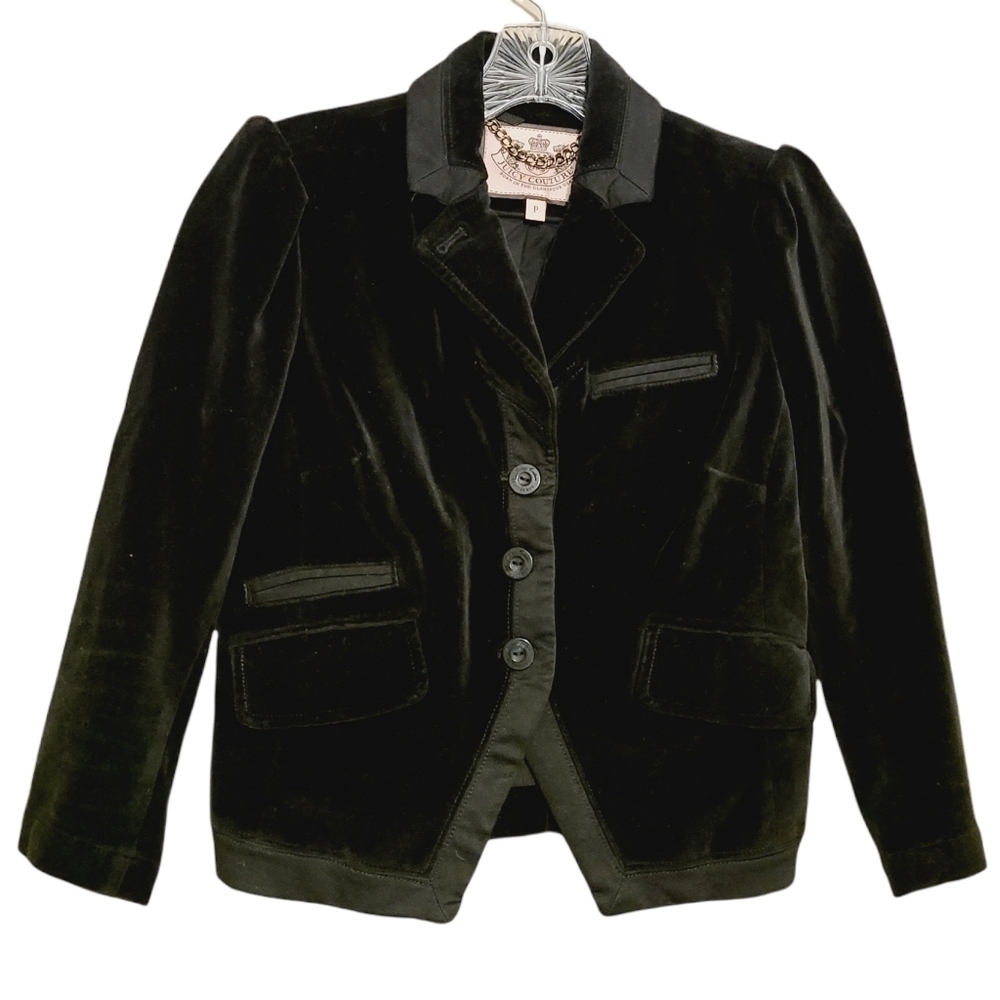 Juicy Couture | Women's Classic Black Velvet Fitted Blazer (Size P/Size 0)